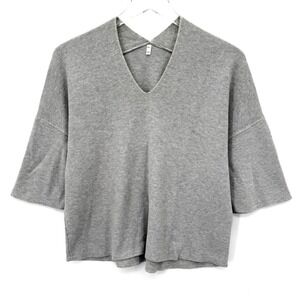 Muji Boxy Short Sleeve Knit Sweater Size M/L Gray V-Neck Drop Shoulder Crop